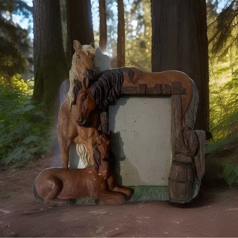 Equestrian Horse Coral 3D Resin Western Picture Frame Horses Fits 4x6" Nice